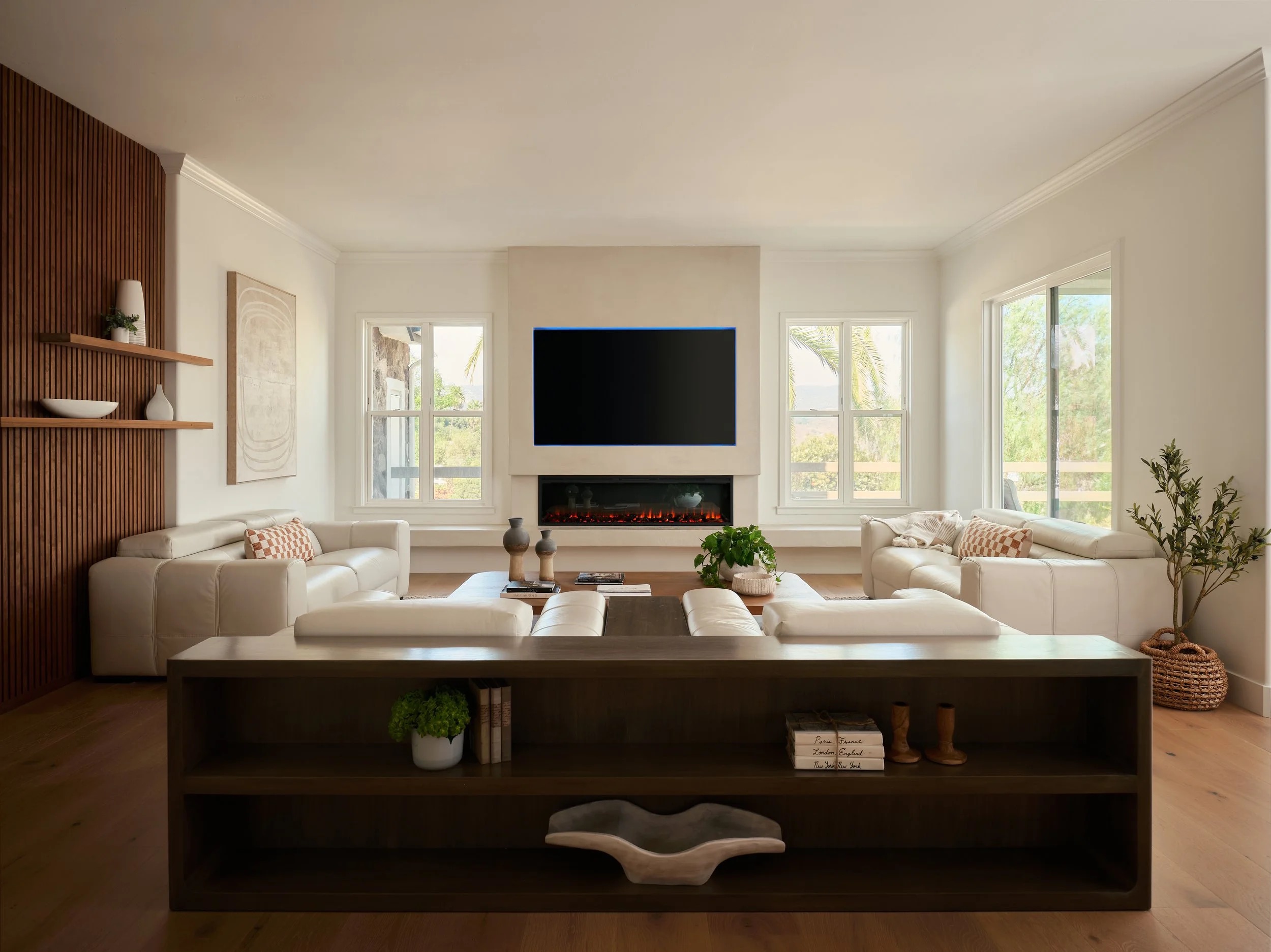 A bright, contemporary coastal living room designed by Fuller Living Interiors in North County San Diego